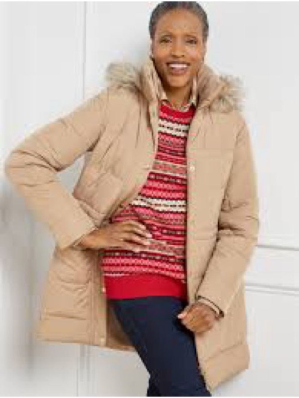 Talbots NWT Faux Fur Hood Alternative Down Puffer Parka Coat Tan XS